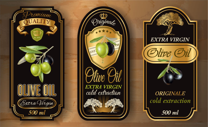 金色橄榄油复古标签矢量设计