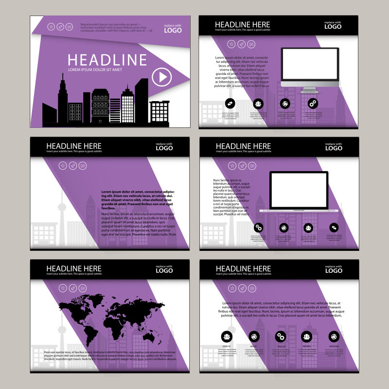 创意矢量现代紫色宣传幻灯片设计