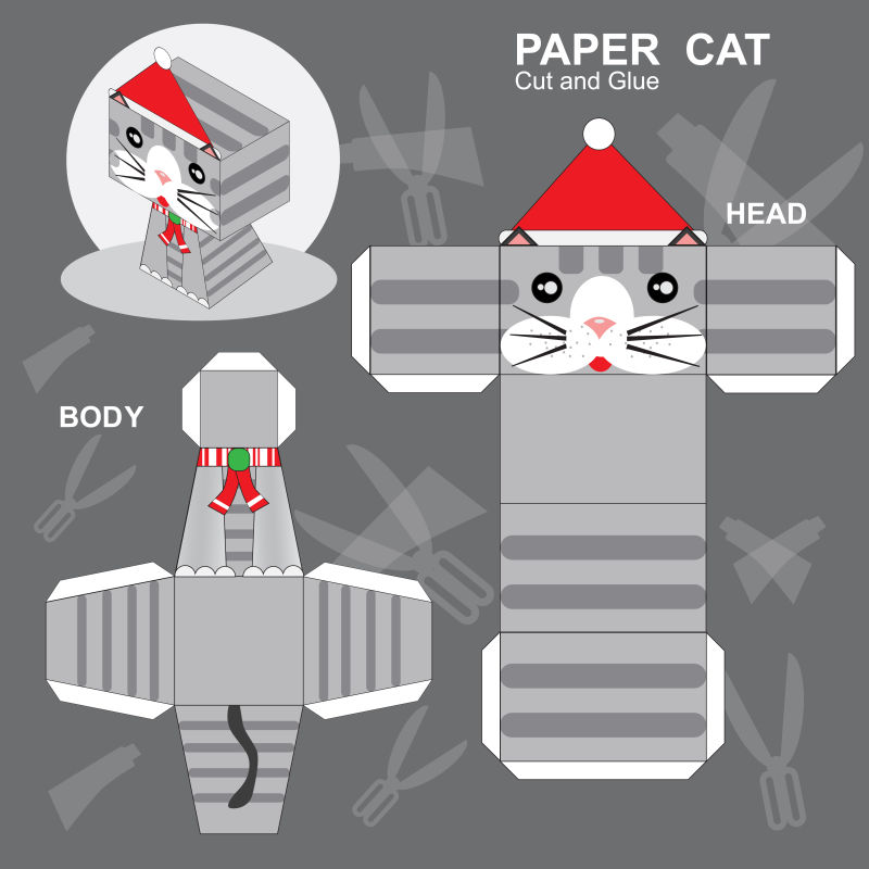 抽象矢量灰猫折纸设计