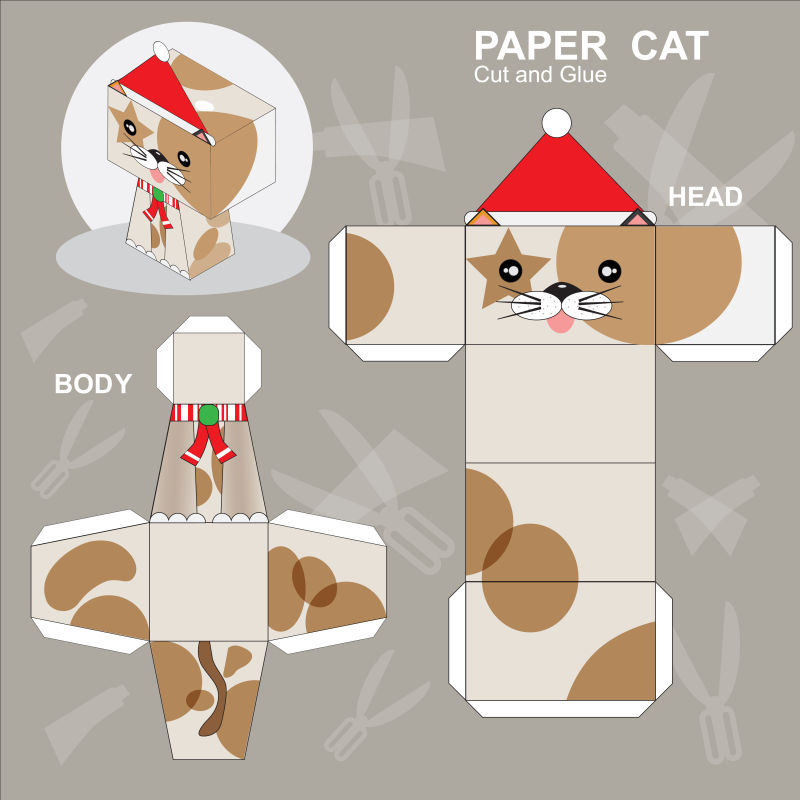抽象矢量卡通猫咪折纸示意图设计