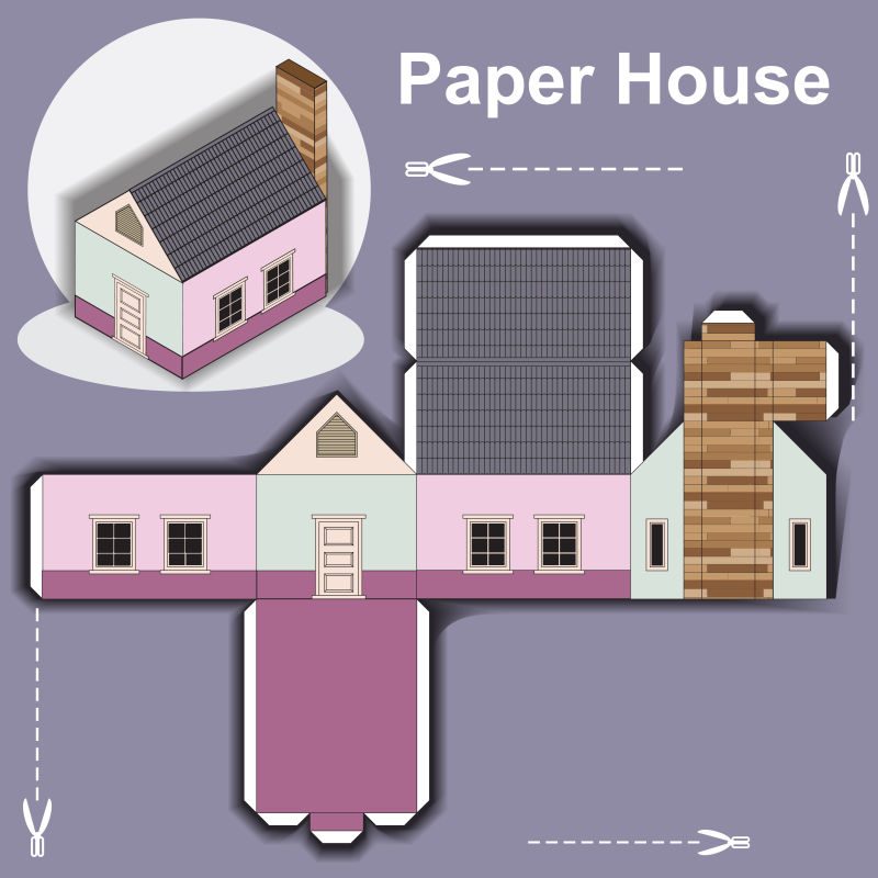 抽象矢量现代粉色房子折纸设计