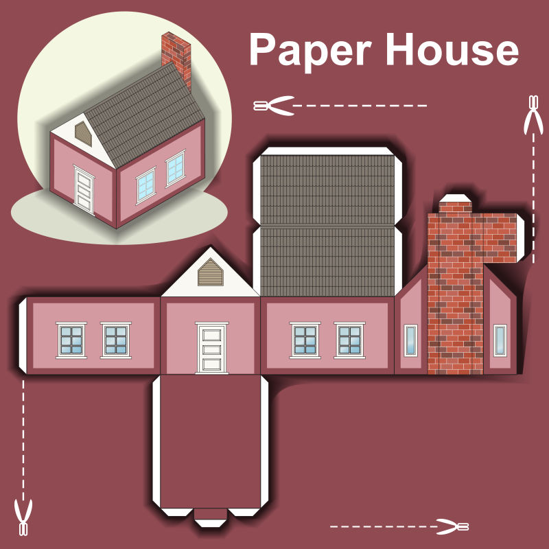 抽象矢量粉色房子折纸设计