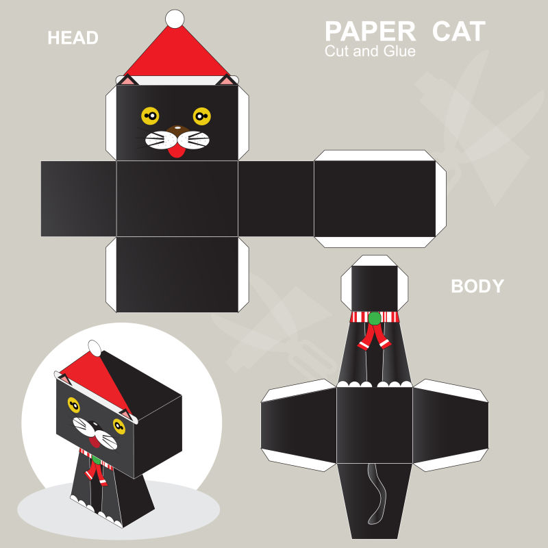 抽象矢量黑色猫咪折纸设计