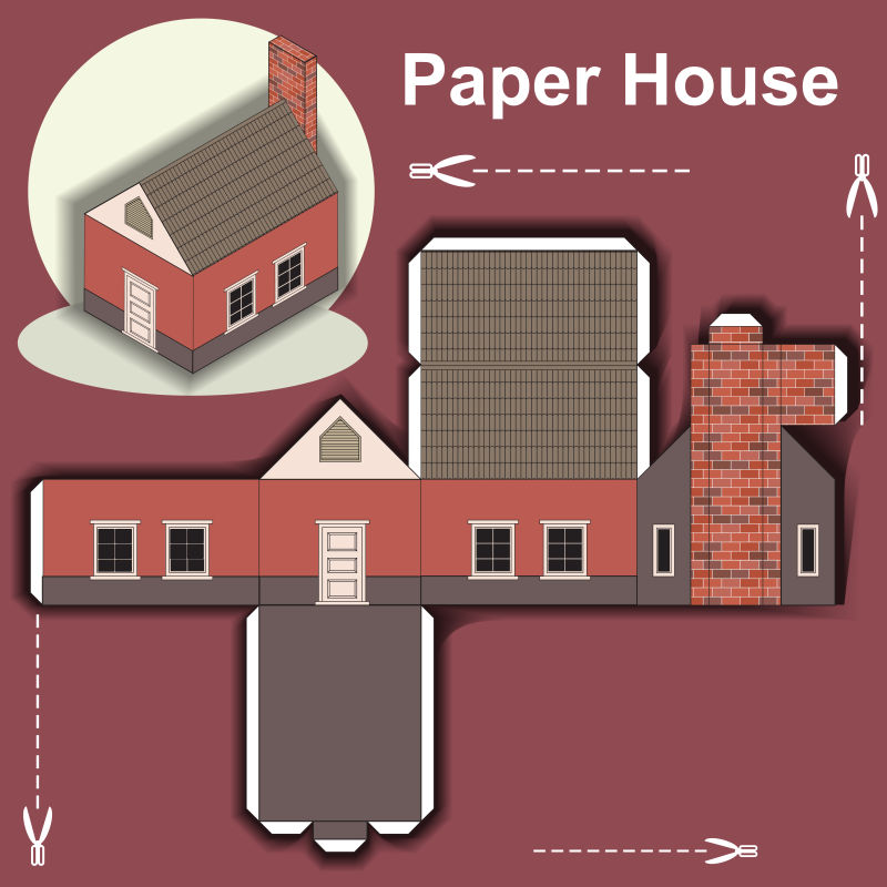 抽象矢量红房子折纸设计