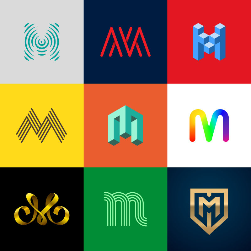 抽象矢量现代几何字母m标志设计
