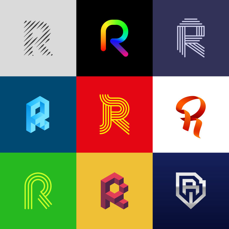 抽象矢量现代几何字母r标志设计
