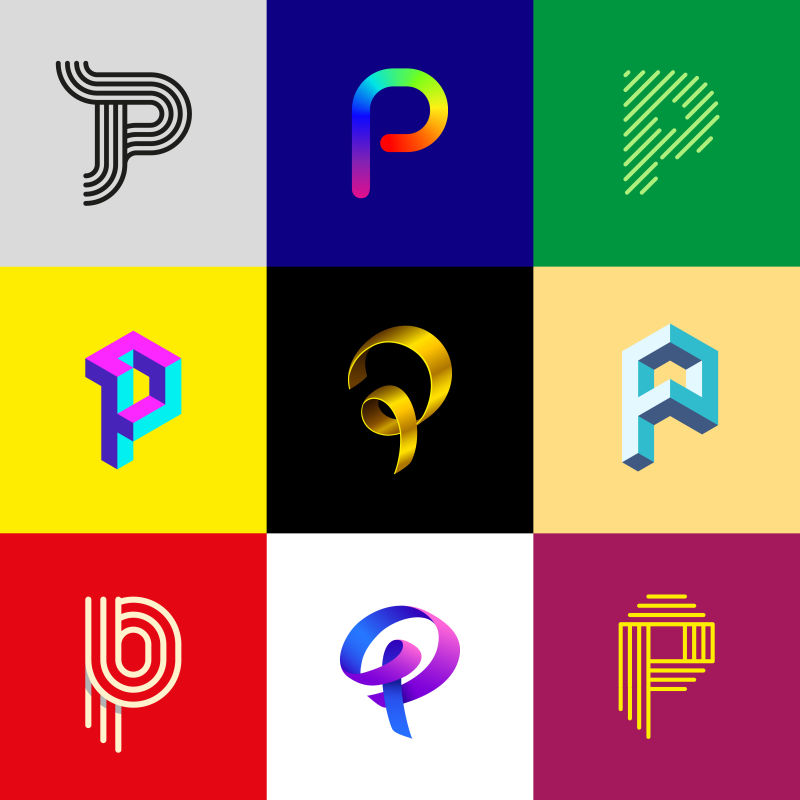 抽象矢量几何字母p标志设计