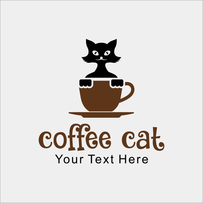 创意矢量猫咪咖啡店标志设计
