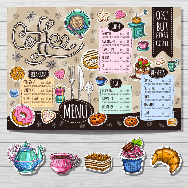 抽象矢量现代咖啡店菜单设计