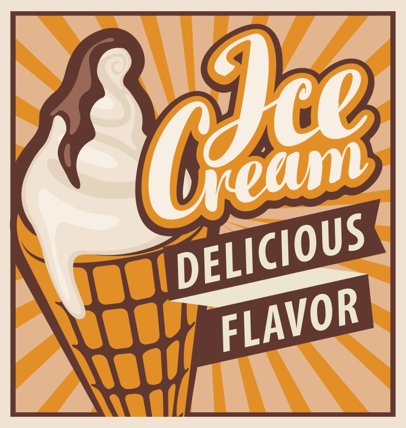 创意矢量复古冰淇淋平面插图设计