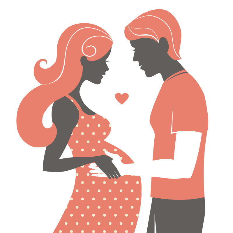 创意矢量孕妇和丈夫剪影插图