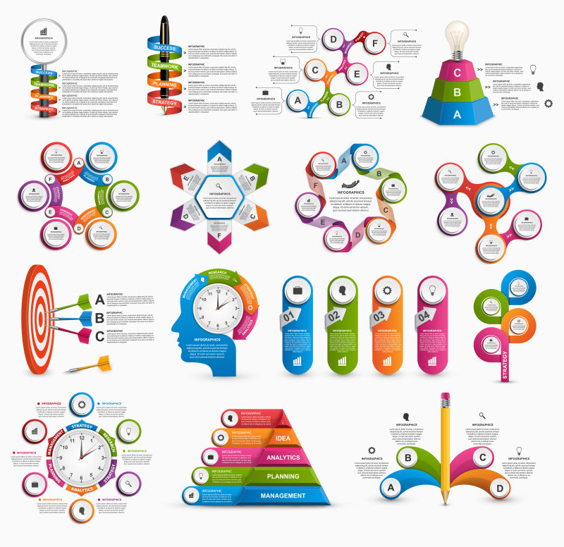 矢量彩色商业信息图表各式设计元素
