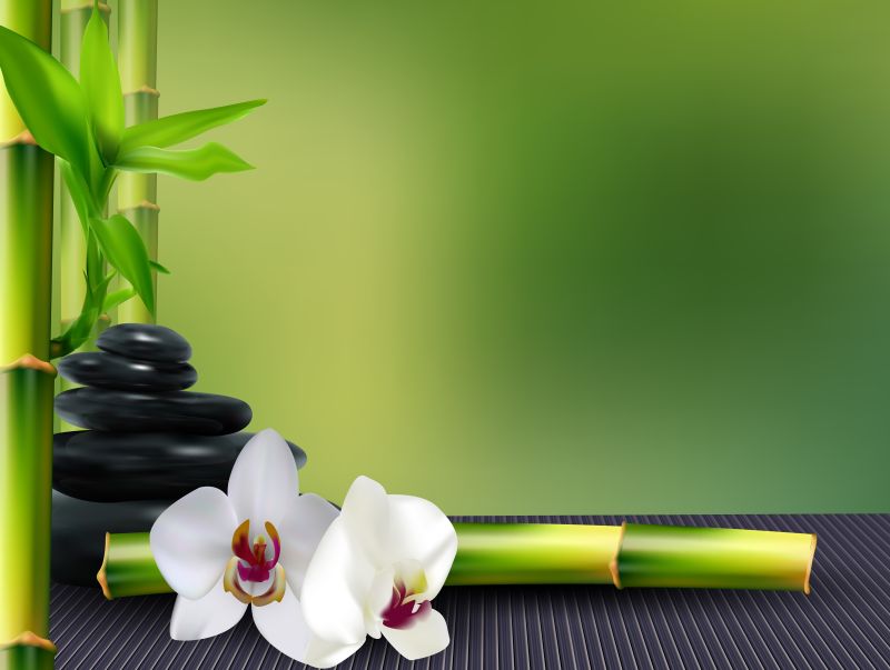 矢量桌上的鹅软石与竹子花朵