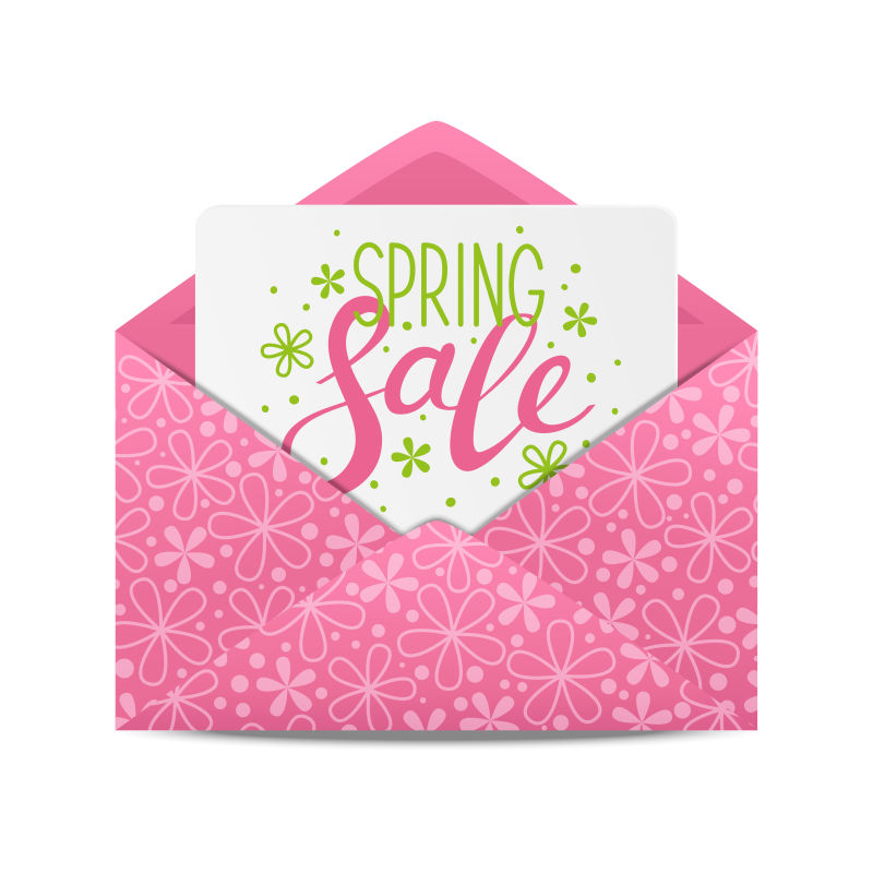 粉色的春季折扣信封矢量插图