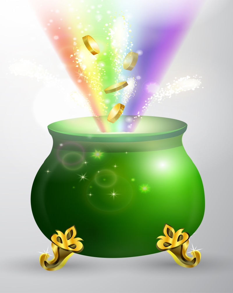 创意彩虹与金币元素的矢量圣帕特里克节海报设计
