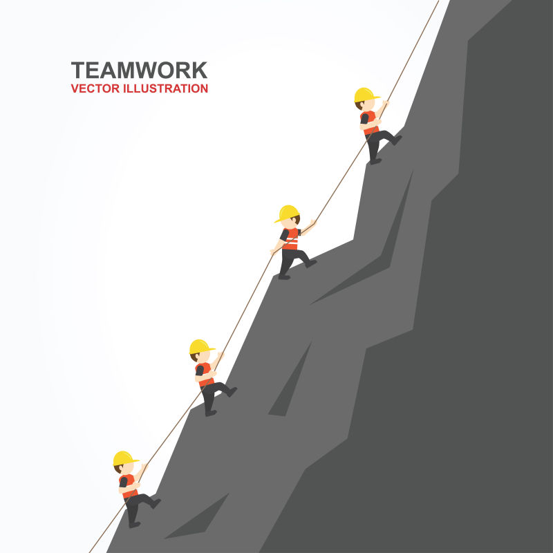 创意矢量现代登山的团队合作概念插图