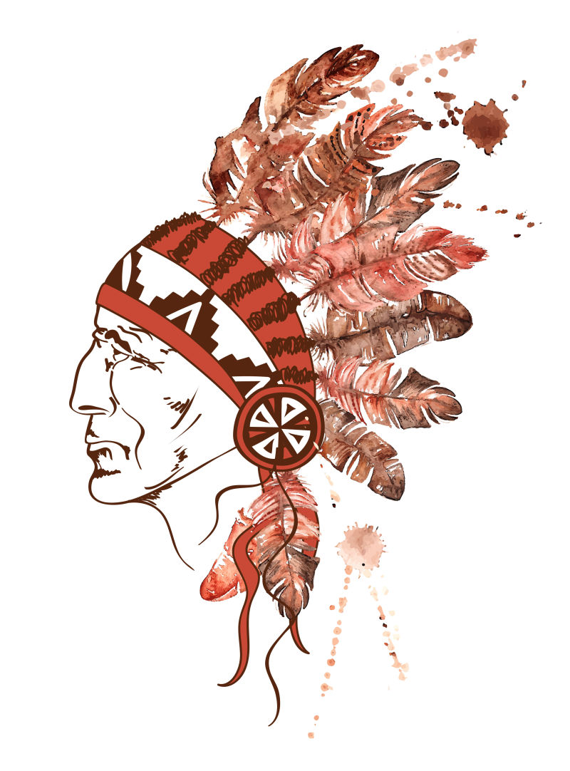 水彩画印第安人印第安酋长