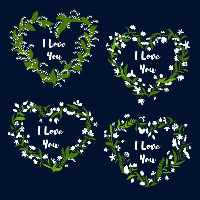 矢量的绿色心形花环插图