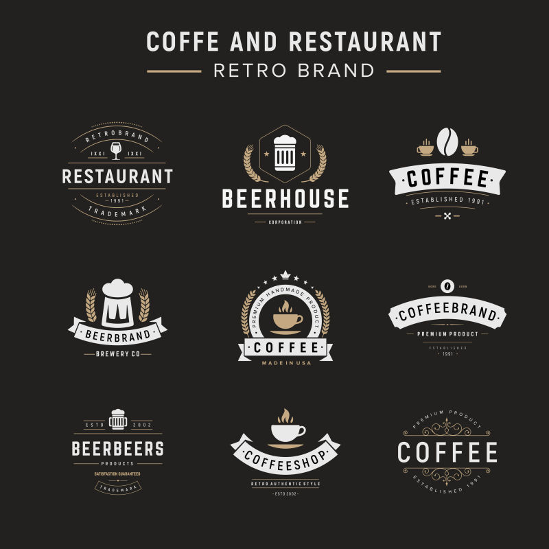 矢量创意复古咖啡店标志设计