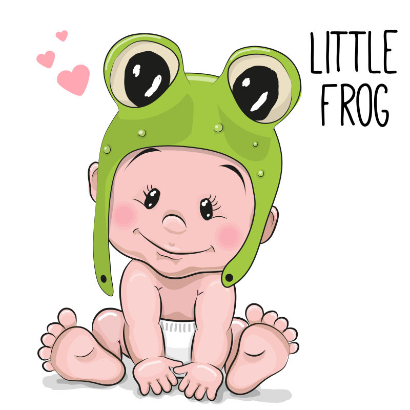 矢量戴着青蛙帽子的可爱婴儿