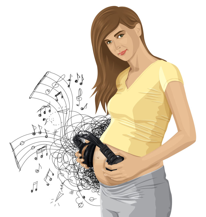 创意矢量手绘孕妇正在做胎教