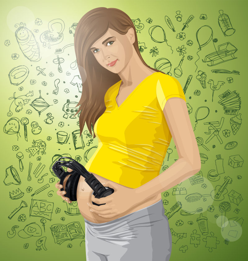 抽象矢量给宝宝做胎教的孕妇插图