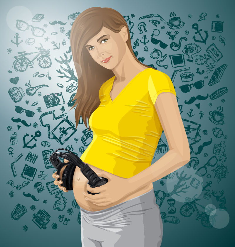 矢量手绘做胎教的孕妇插图