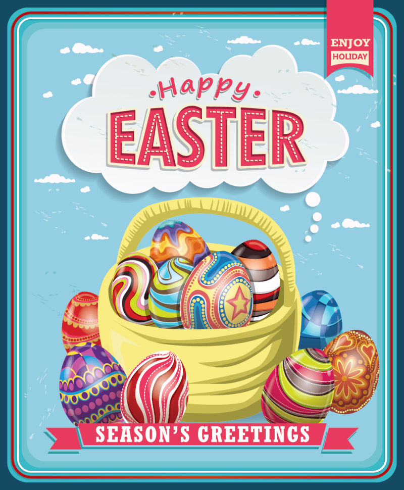 创意矢量复活节快乐的平面贺卡设计
