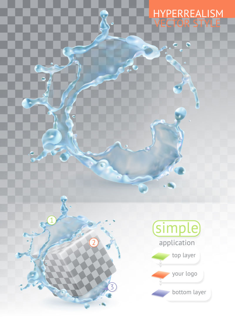 飞溅的透明水滴插图矢量设计