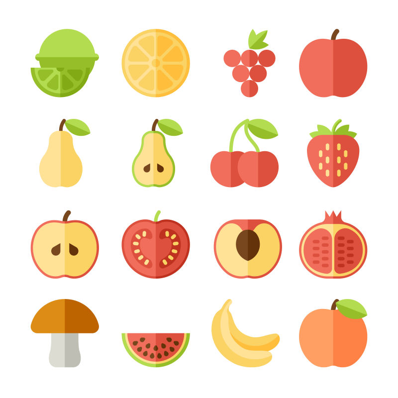 抽象矢量平面的水果图标设计