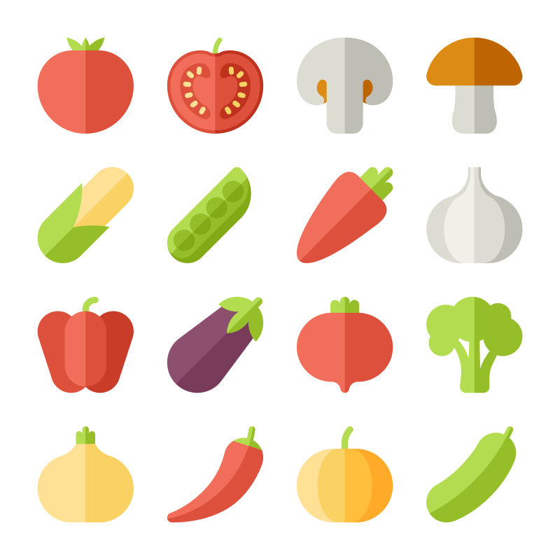 矢量可爱的扁平蔬菜图标设计