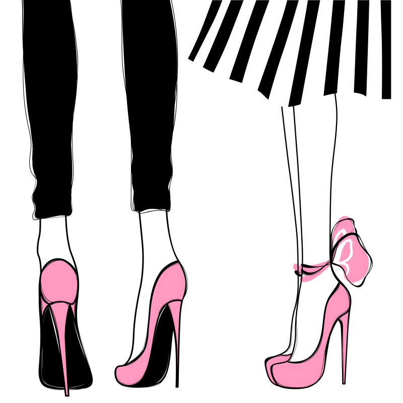 创意矢量穿粉色高跟鞋的女人插图
