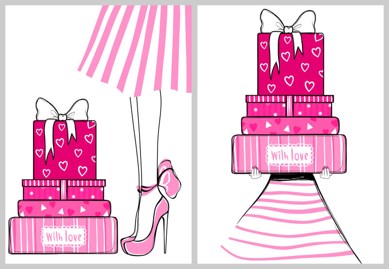 创意矢量粉色主题的女性平面插图