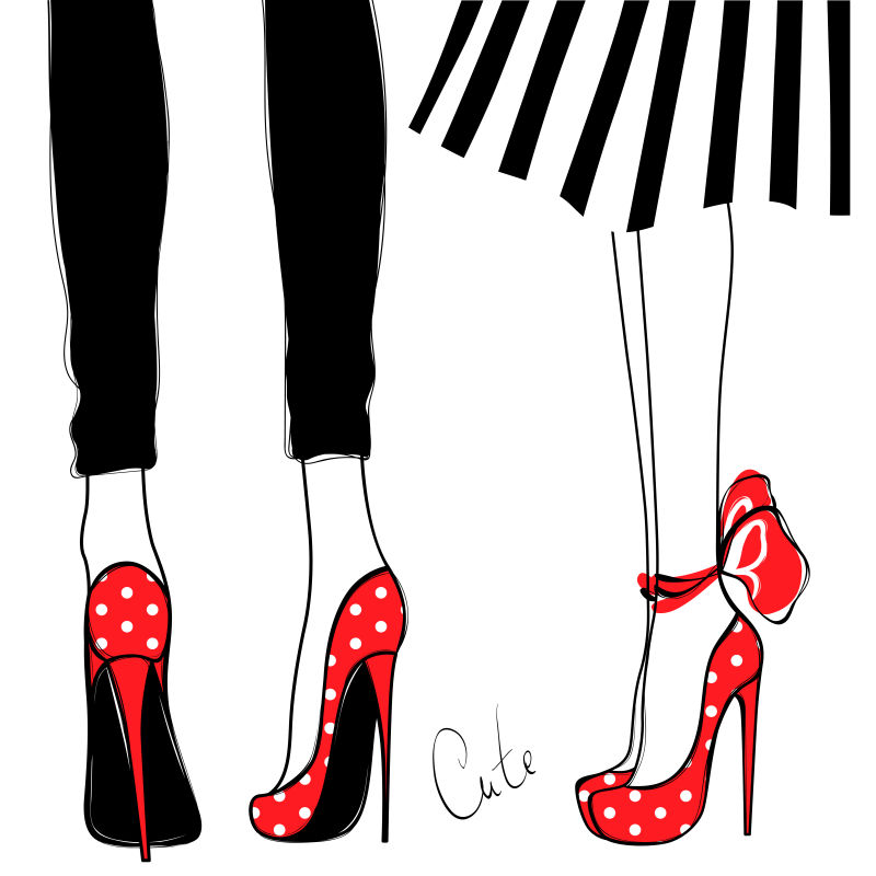 穿红色高跟鞋的女性矢量插图