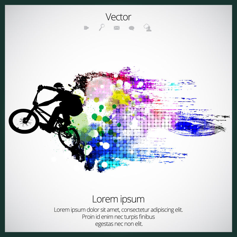 抽象矢量自行车元素的彩色设计插图
