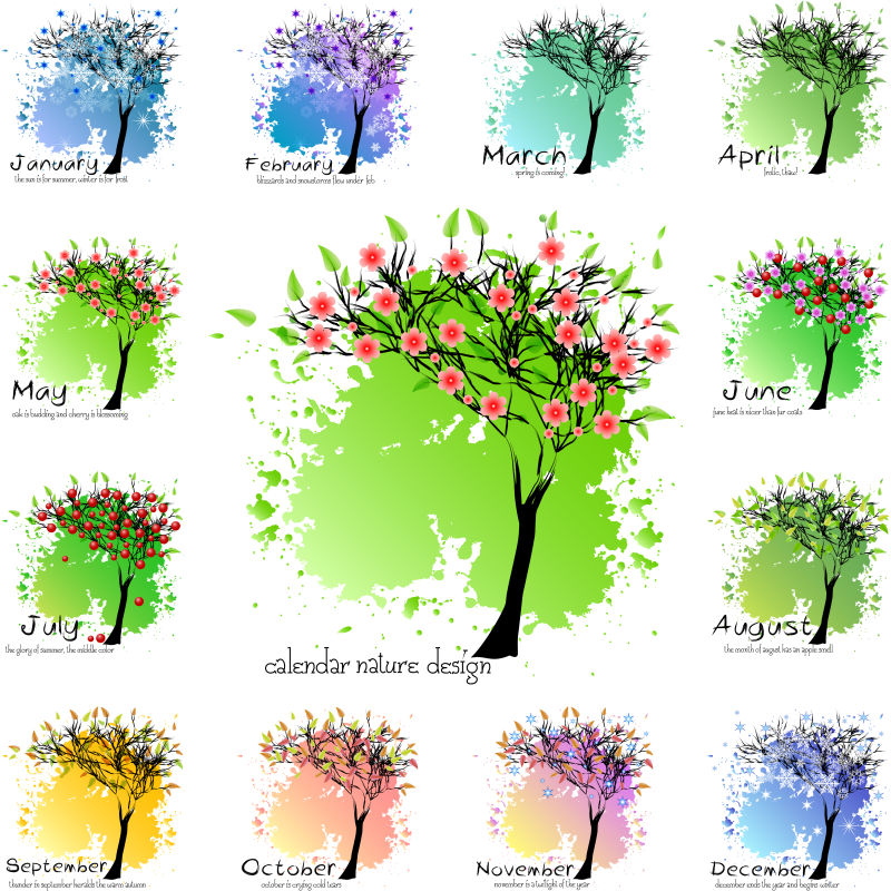 创意矢量彩色月份主题的树设计