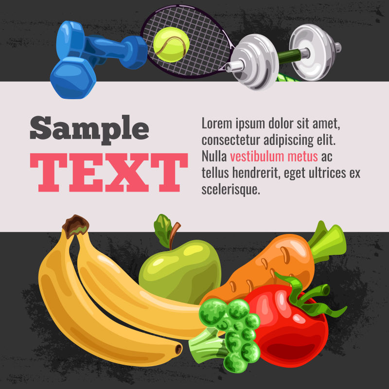 抽象矢量健康锻炼饮食主题的平面海报设计