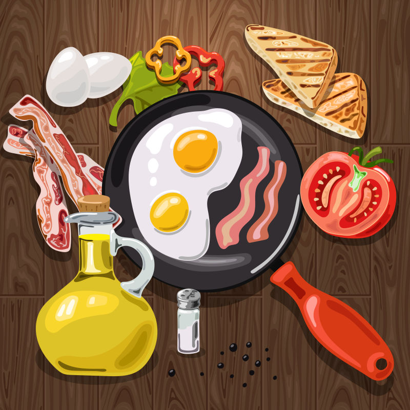 抽象矢量平面饮食煎蛋元素的平面海报设计