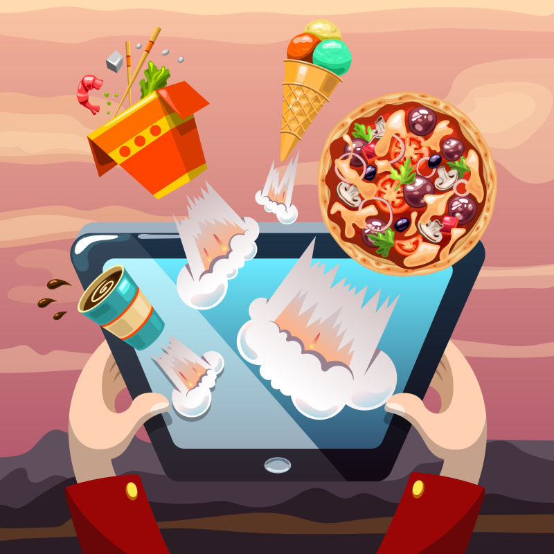 抽象矢量现代网上订餐概念的平面插图设计