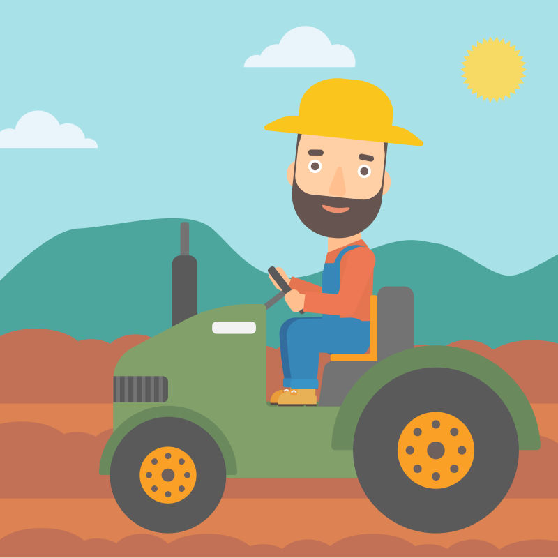 创意矢量驾驶拖拉机的农民平面插图