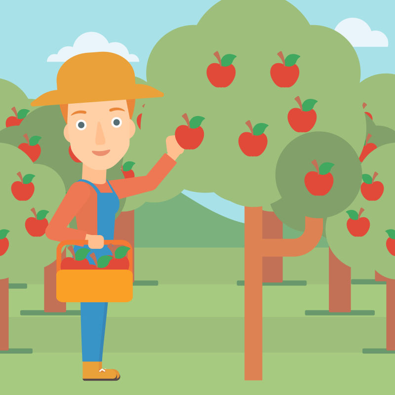抽象矢量现代吃苹果的农民插图