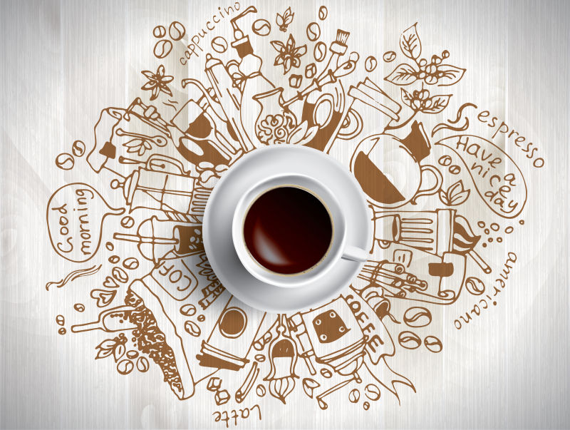 创意矢量咖啡元素的涂鸦背景
