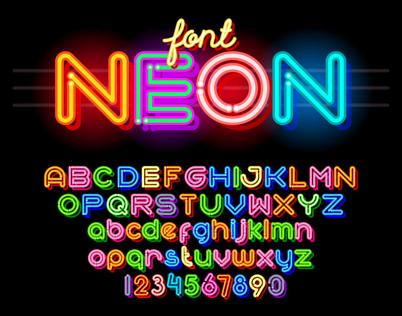 抽象矢量霓虹灯风格的字体设计