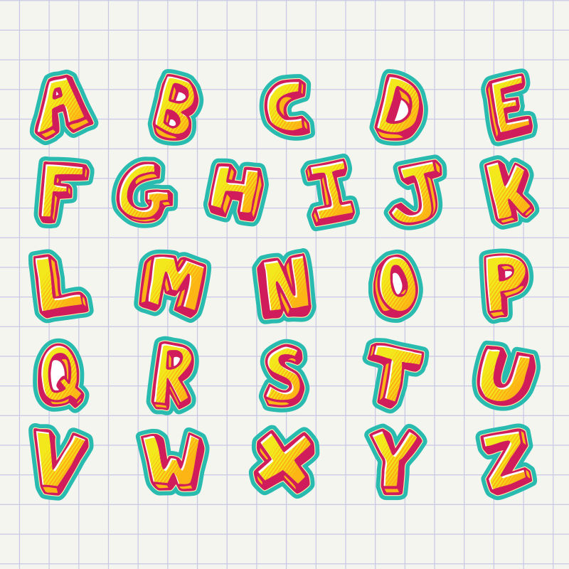 矢量抽象可爱立体风格的字母设计 