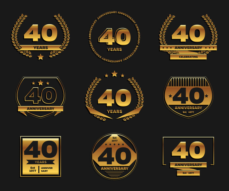 抽象矢量金色40周年纪念徽章设计