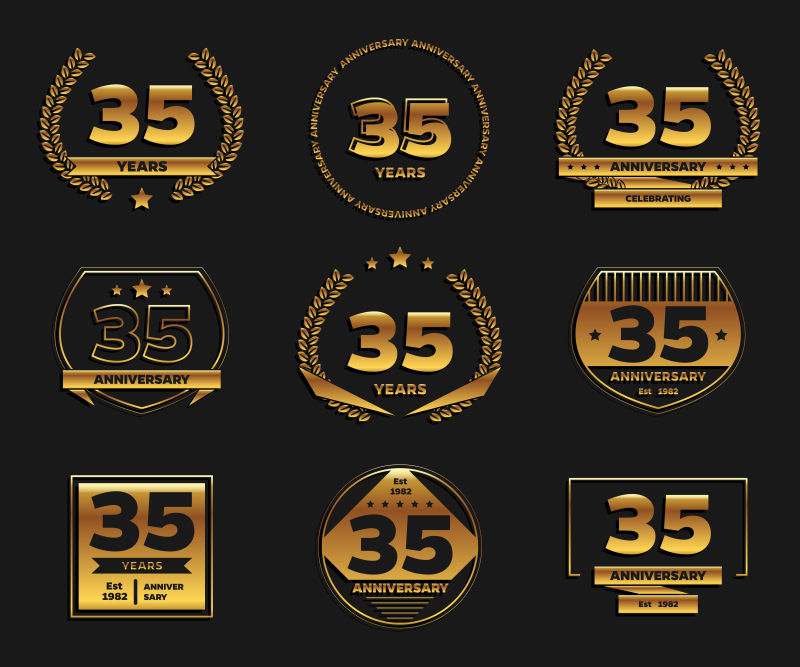 矢量创意金色35周年纪念徽章设计