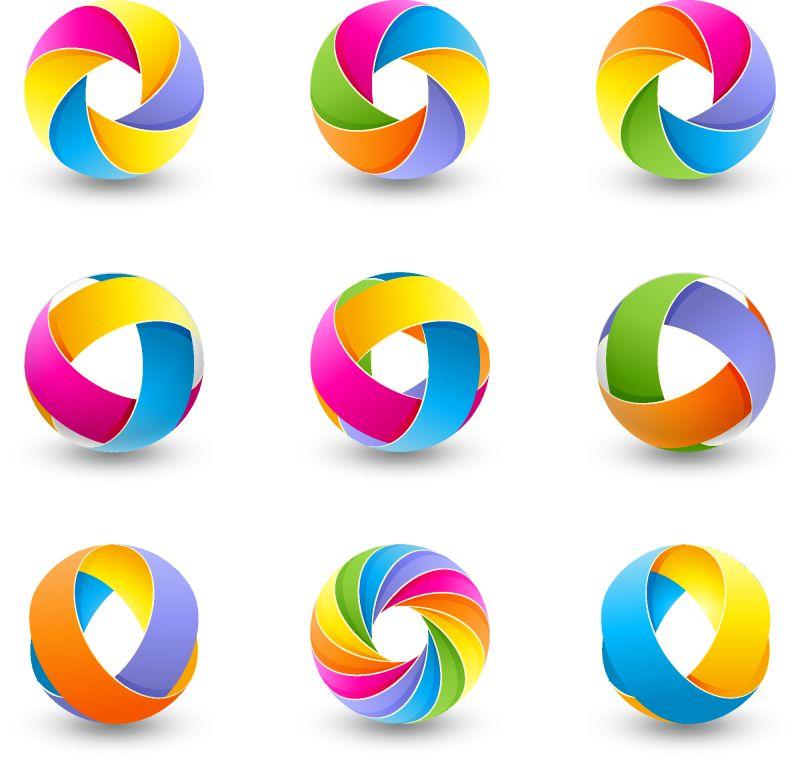 抽象矢量彩色球形彩带标志设计