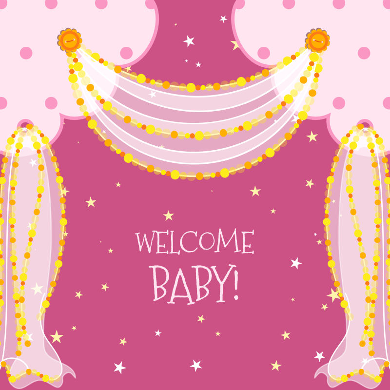 创意矢量粉色卡通婴儿沐浴卡设计