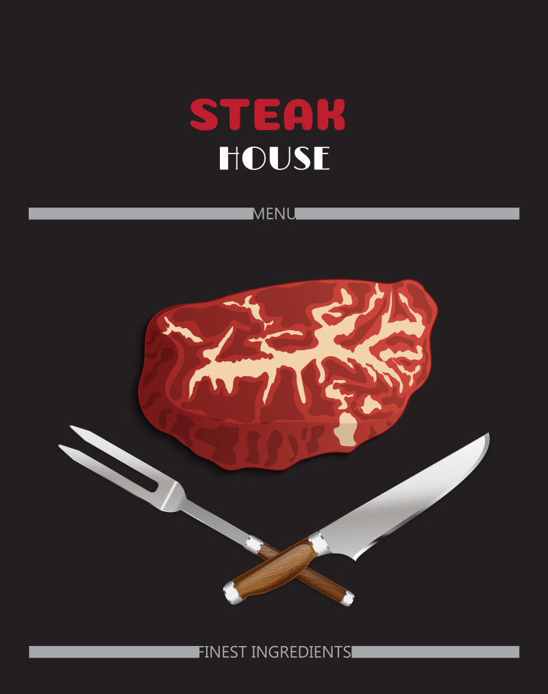 牛排和烤肉店菜单海报在现实主义风格餐厅菜单封面