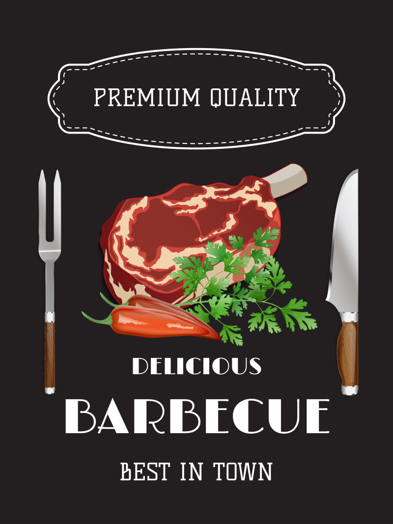 烧烤酒吧菜单海报烤牛排肉美味烧烤概念丰富多彩的设计矢量插图
